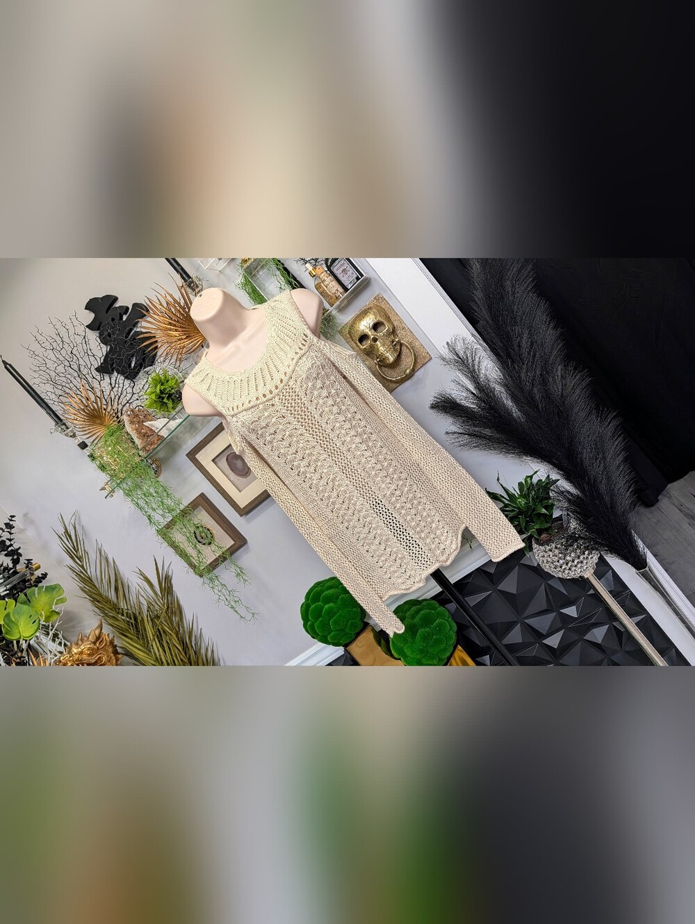 Jessica Simpson Ivory Mesh Knit Open Shoulder Sweater SM